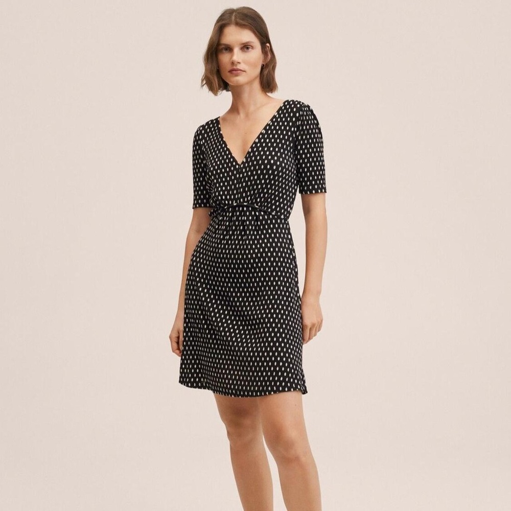 Mango black and white polka dot dress